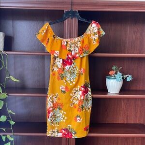 Floral Off-Shoulder Dress in Mustard